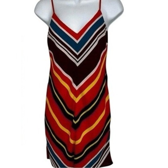 EXPRESS Flirty Rainbow  Chevron Print‎ Slip Mini Dress Lined NWT $60 Size XS - Picture 2 of 8